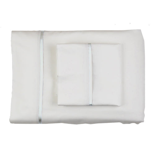 Product with title Cotton Sheet Set With Charmeuse Trim - SSCSKTR-WHI-WHI SSCSQTR-WHI-WHI