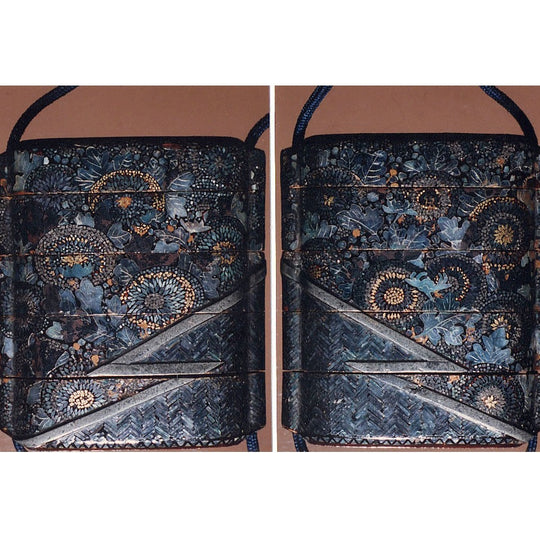 Case (Inrō) with Designs of Chrysanthemums and Bamboo-Woven Fence