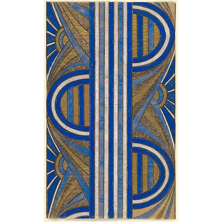 Panel with a Pattern of Sunrises and a Central Blue and White Striped Band