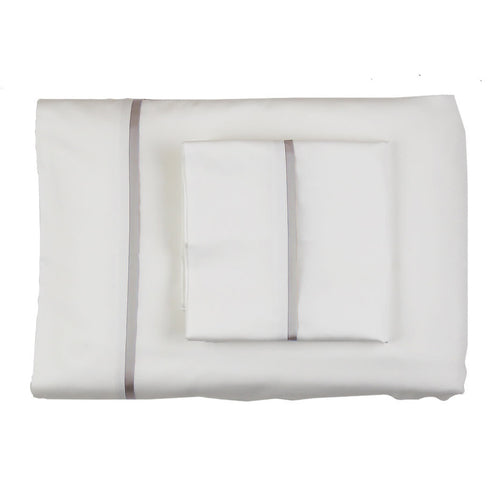 Product with title Cotton Sheet Set With Charmeuse Trim - SSCSKTR-WHI-SIL SSCSQTR-WHI-SIL