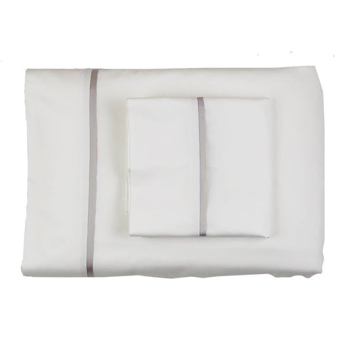 Product with title Cotton Sheet Set With Charmeuse Trim - SSCSKTR-WHI-SIL SSCSQTR-WHI-SIL