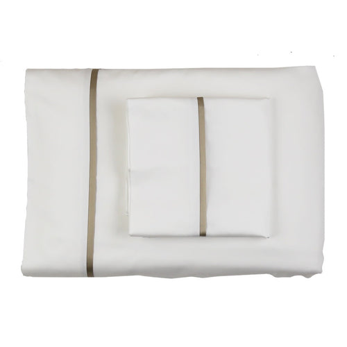 Product with title Cotton Sheet Set With Charmeuse Trim - SSCSKTR-WHI-MYS SSCSQTR-WHI-MYS