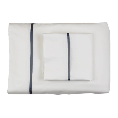 Product with title Cotton Sheet Set With Charmeuse Trim - SSCSKTR-WHI-STE SSCSQTR-WHI-STE