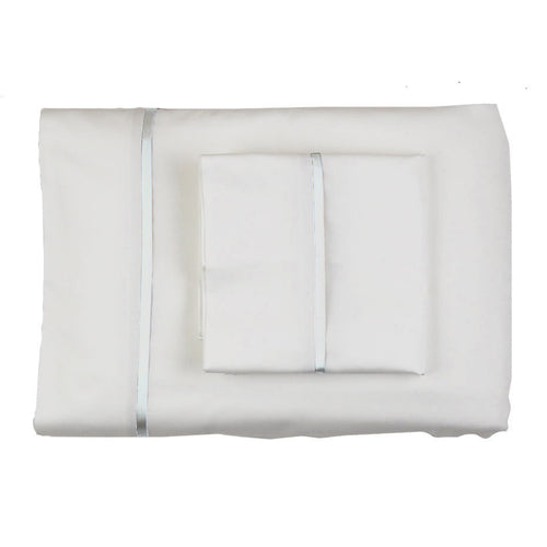 Product with title Cotton Sheet Set With Charmeuse Trim - SSCSKTR-WHI-WHI SSCSQTR-WHI-WHI